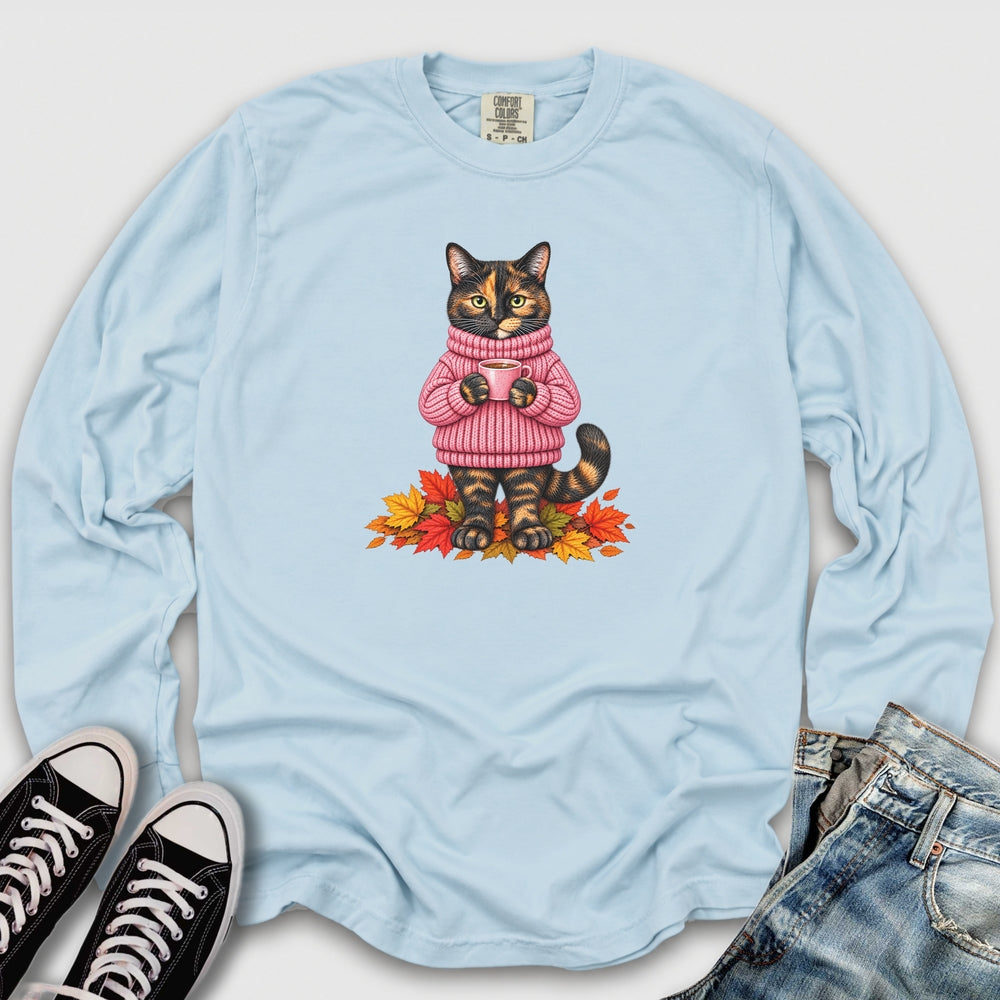 Cozy Fall Tortie Cat Long Sleeve Tee