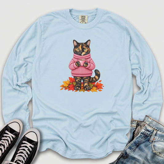 Cozy Fall Tortie Cat Long Sleeve Tee