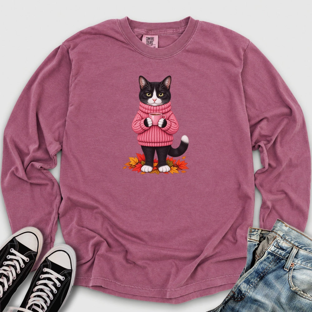 Cozy Fall Tuxedo Cat Long Sleeve Tee
