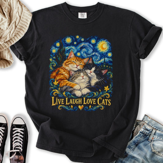 Starry Night Cats Relaxed Tee