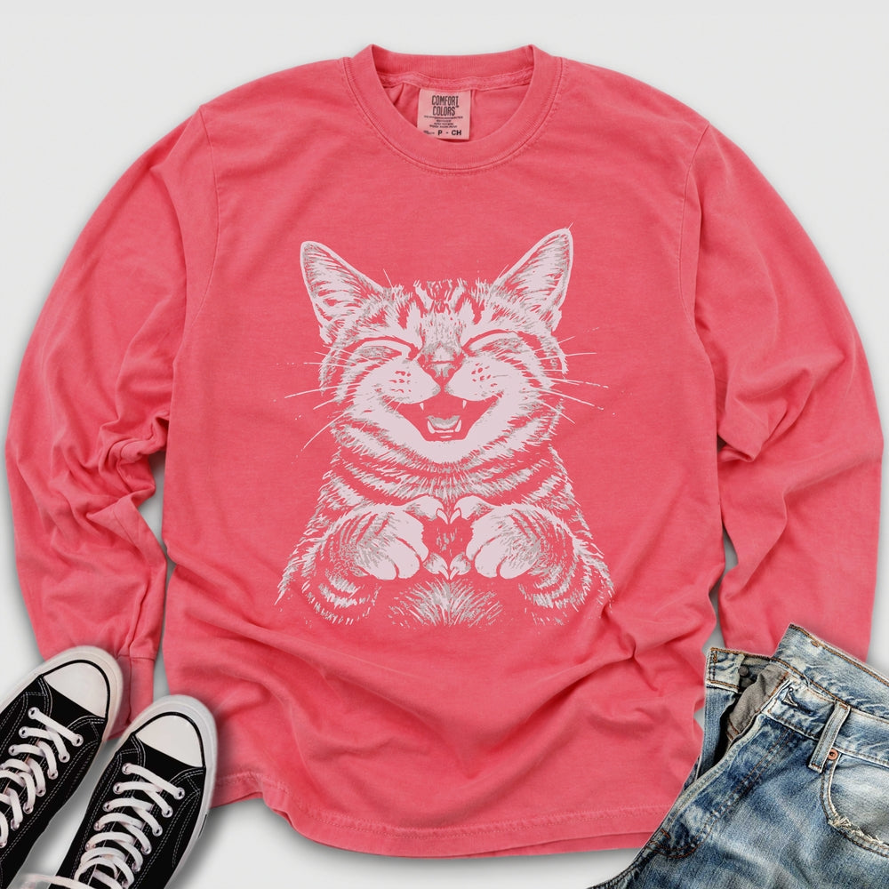Cat Love Heart Long Sleeve Tee