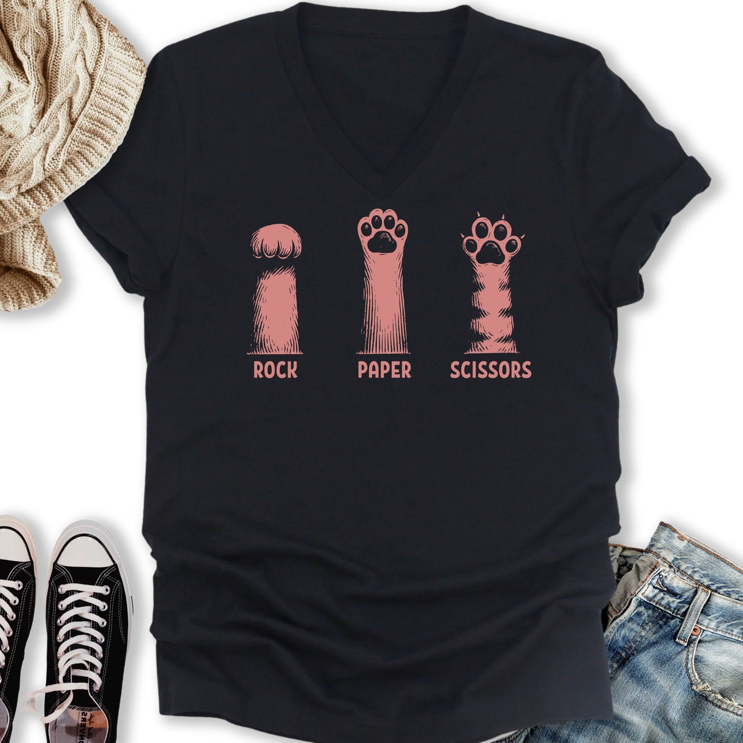 Rock Paper V-Neck Tee