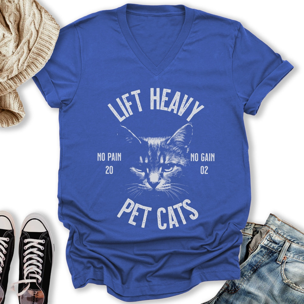 Lift Heavy Pet Cats V-Neck Tee