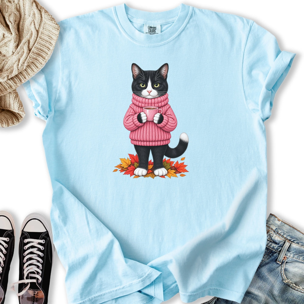 Cozy Fall Tuxedo Cat Relaxed Tee