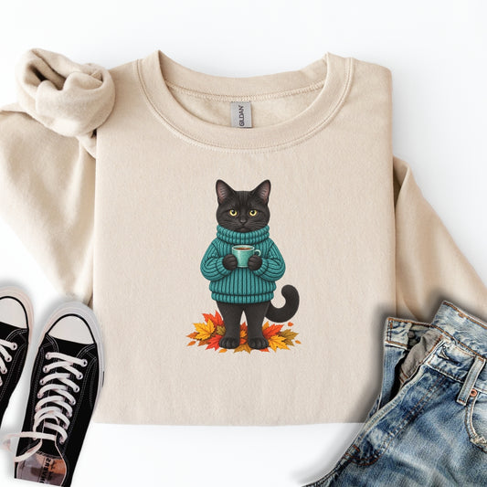 Cozy Fall Black Cat Sweatshirt