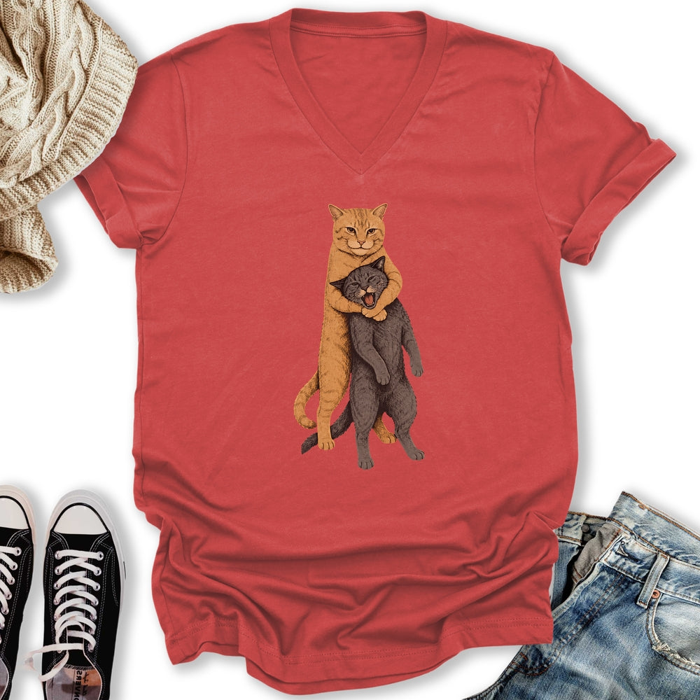Cat Headlock V-Neck Tee