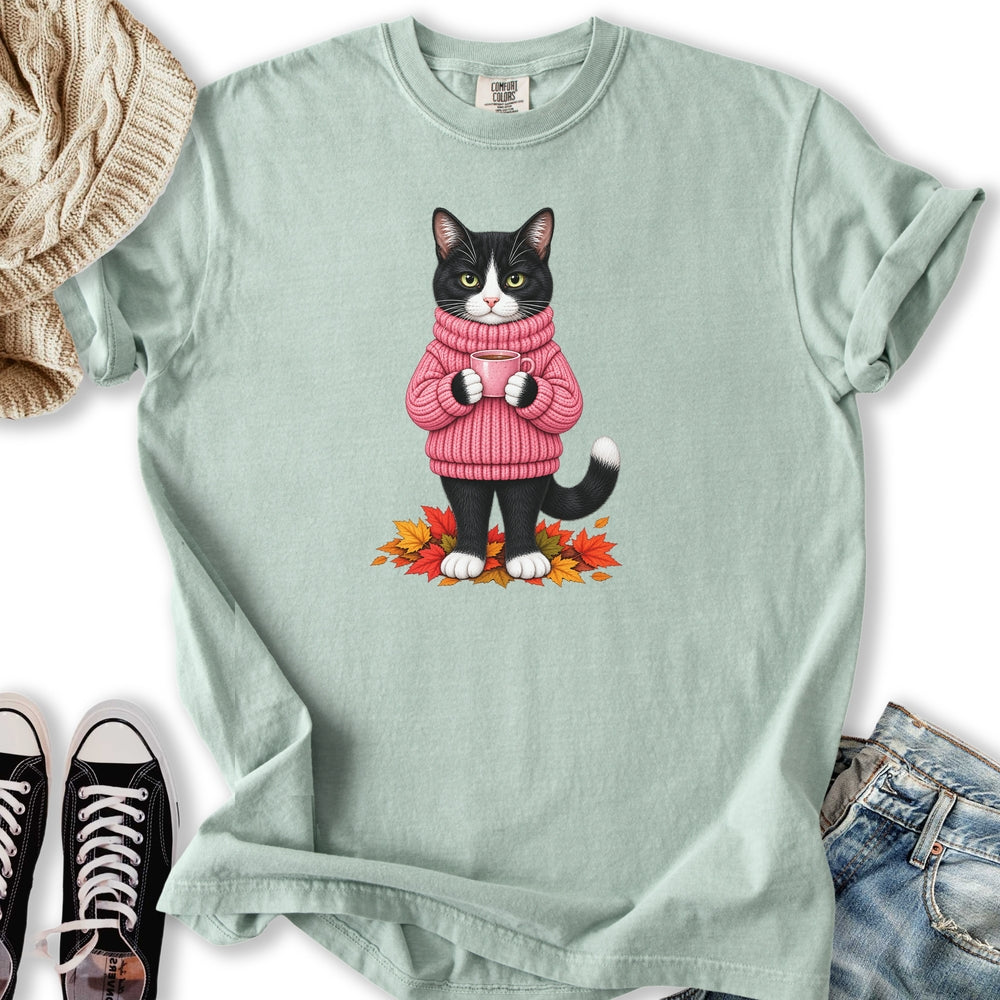 Cozy Fall Tuxedo Cat Relaxed Tee