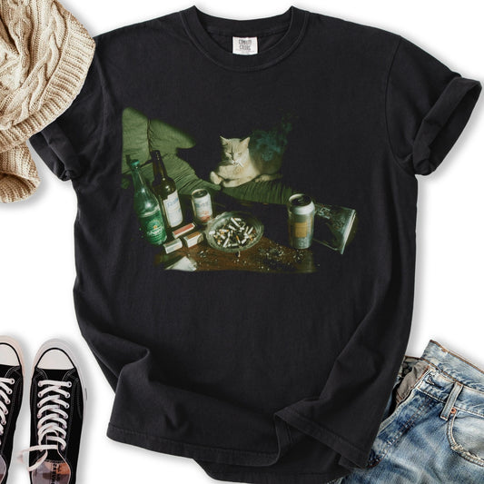 Retro Funny Smoking Cat T-shirt
