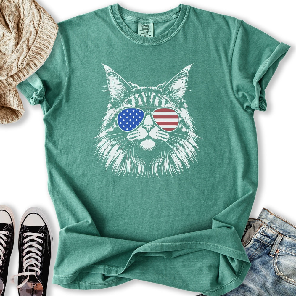 USA Aviator Long Hair Cat T-Shirt