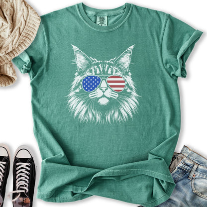 USA Aviator Long Hair Cat T-Shirt