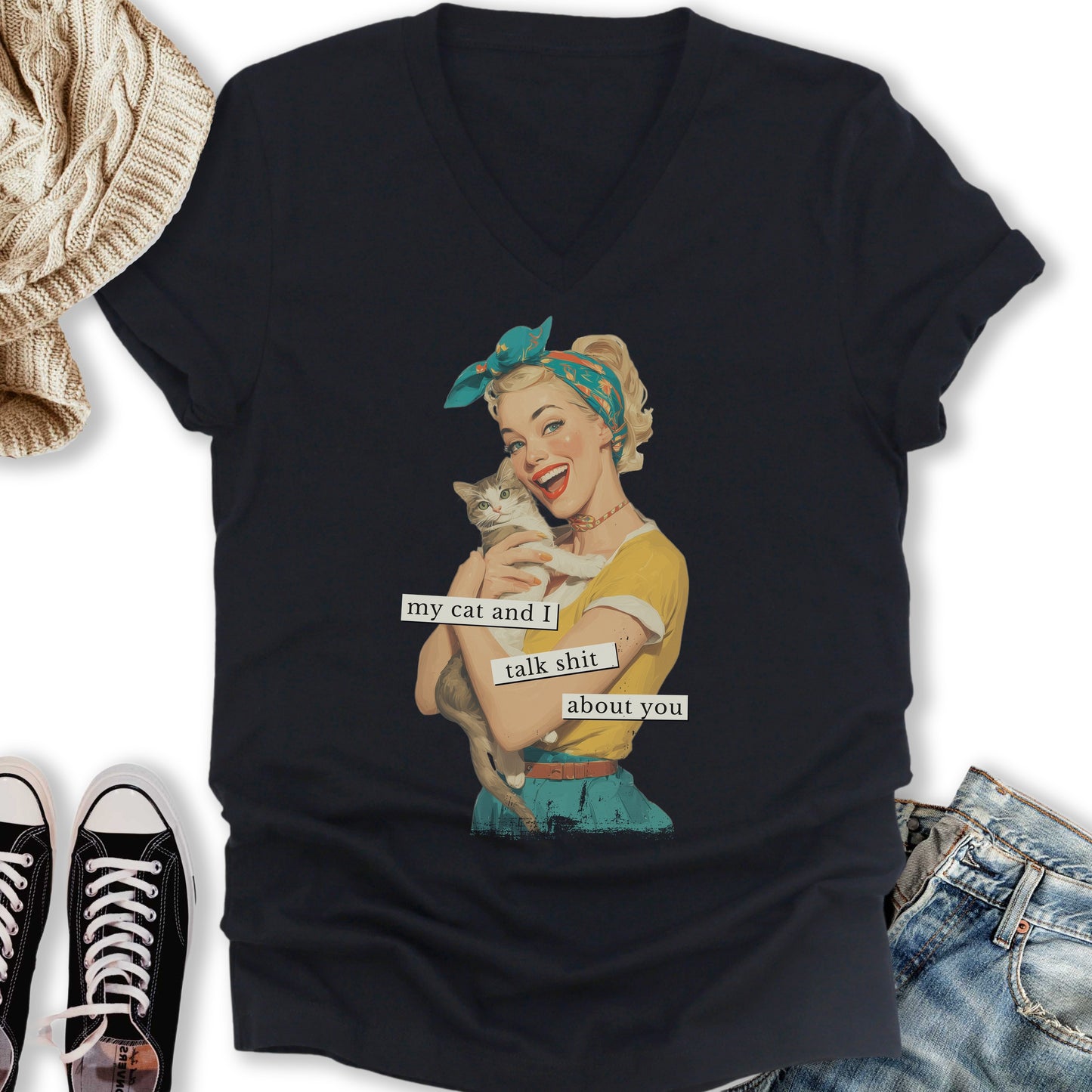 My Cat and I Talk Shit V-Neck Tee