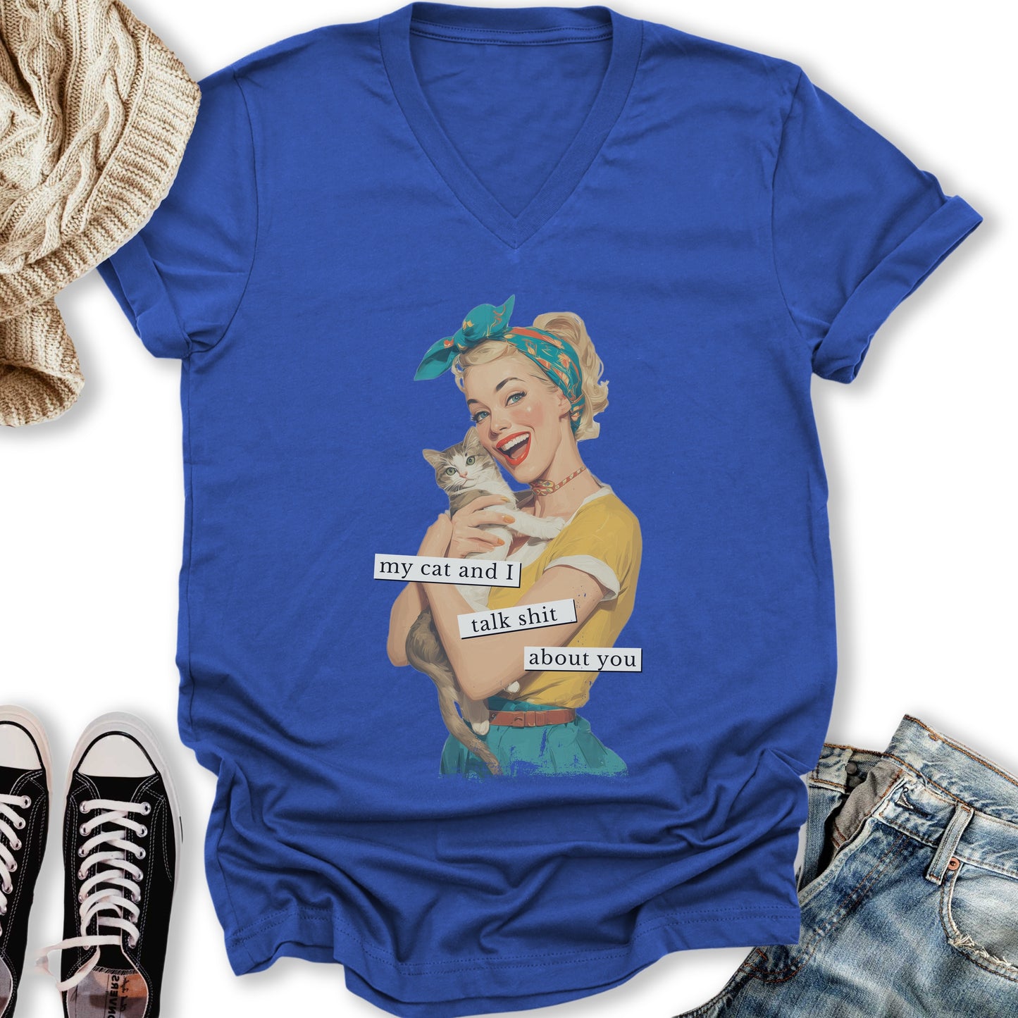 My Cat and I Talk Shit V-Neck Tee