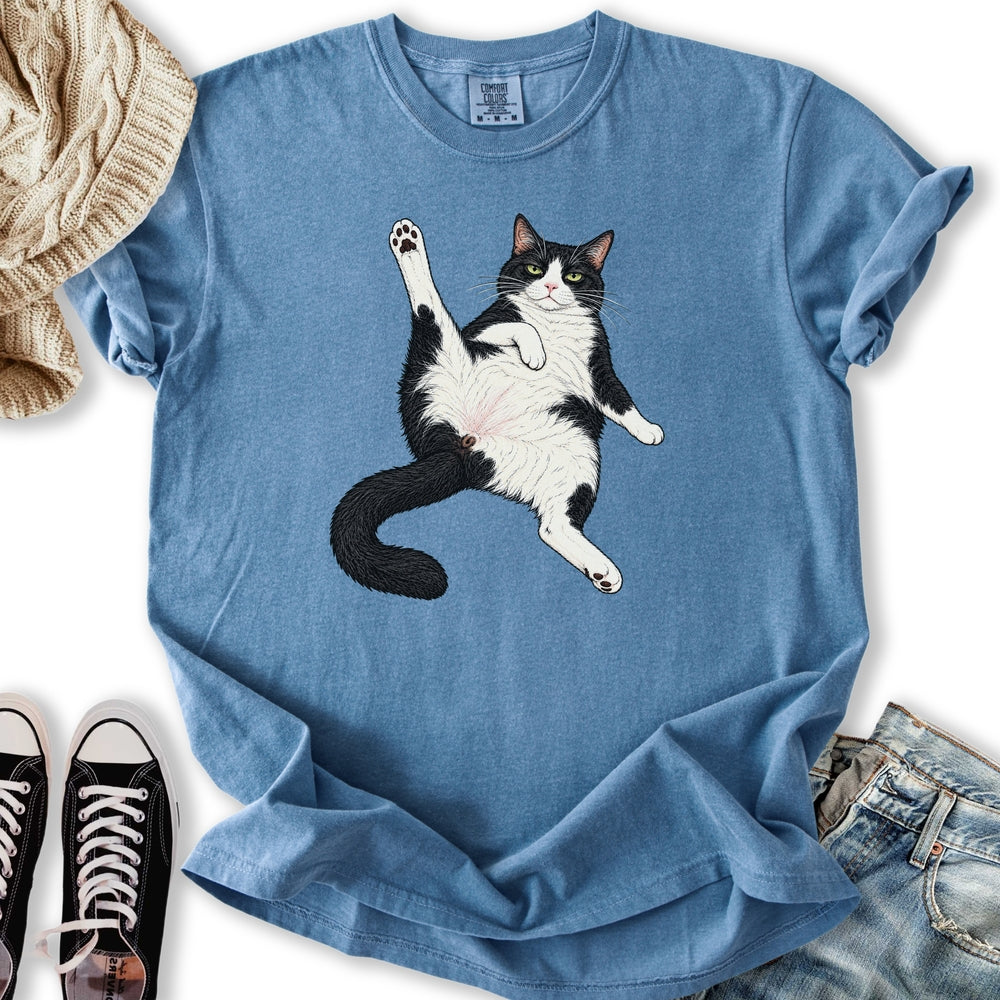 Stretching Tuxedo Cat Relaxed Tee
