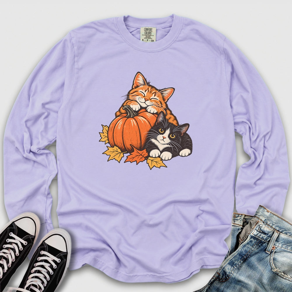 Cute Retro Fall Cats Long Sleeve Tee