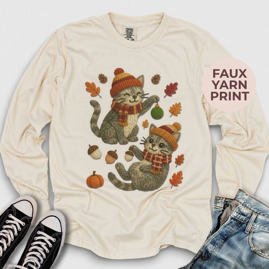 Fall Yarn Cats Long Sleeve Tee