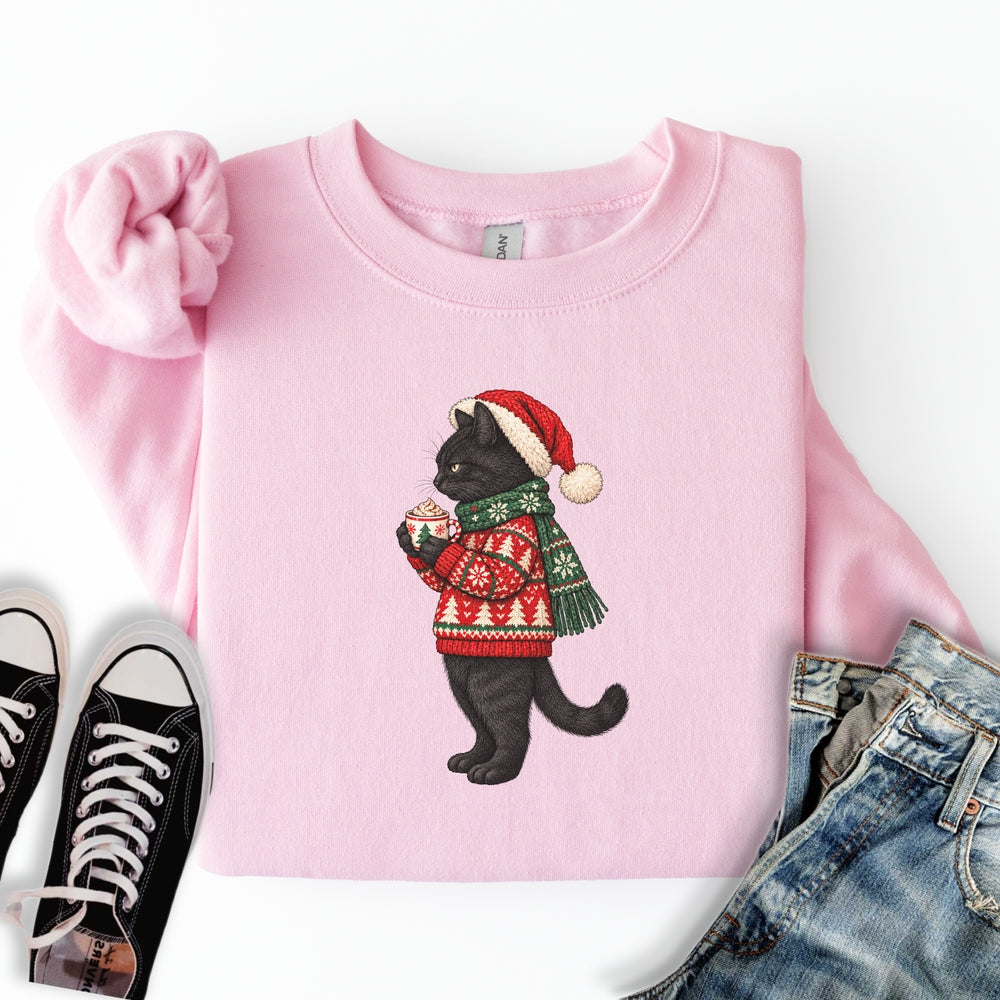 Cozy Christmas Black Cat Sweatshirt