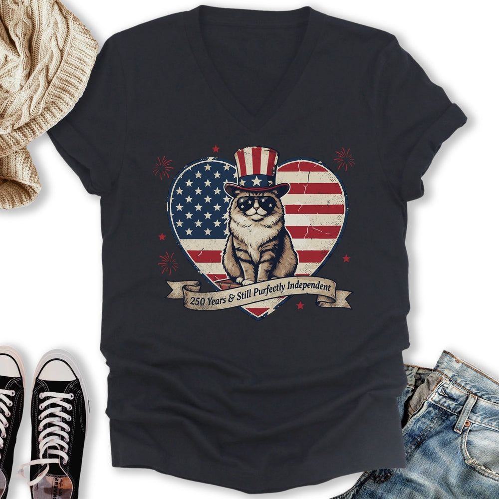 Purfectly Independent Cat V-Neck Tee