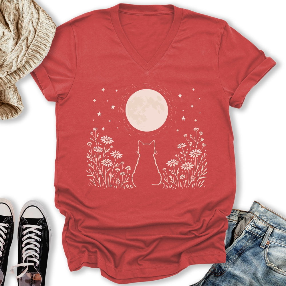 Kitten Moon V-Neck Tee