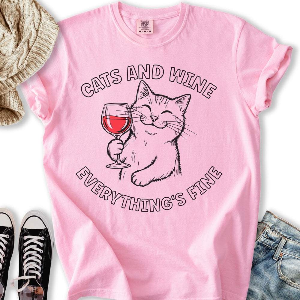 Cats and Wine LineArt T-Shirt