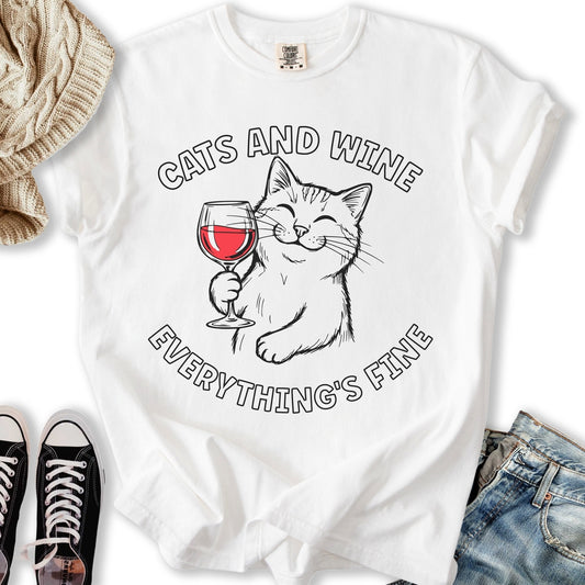 Cats and Wine LineArt T-Shirt