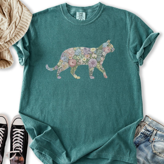 Pastel Floral Cat T-shirt