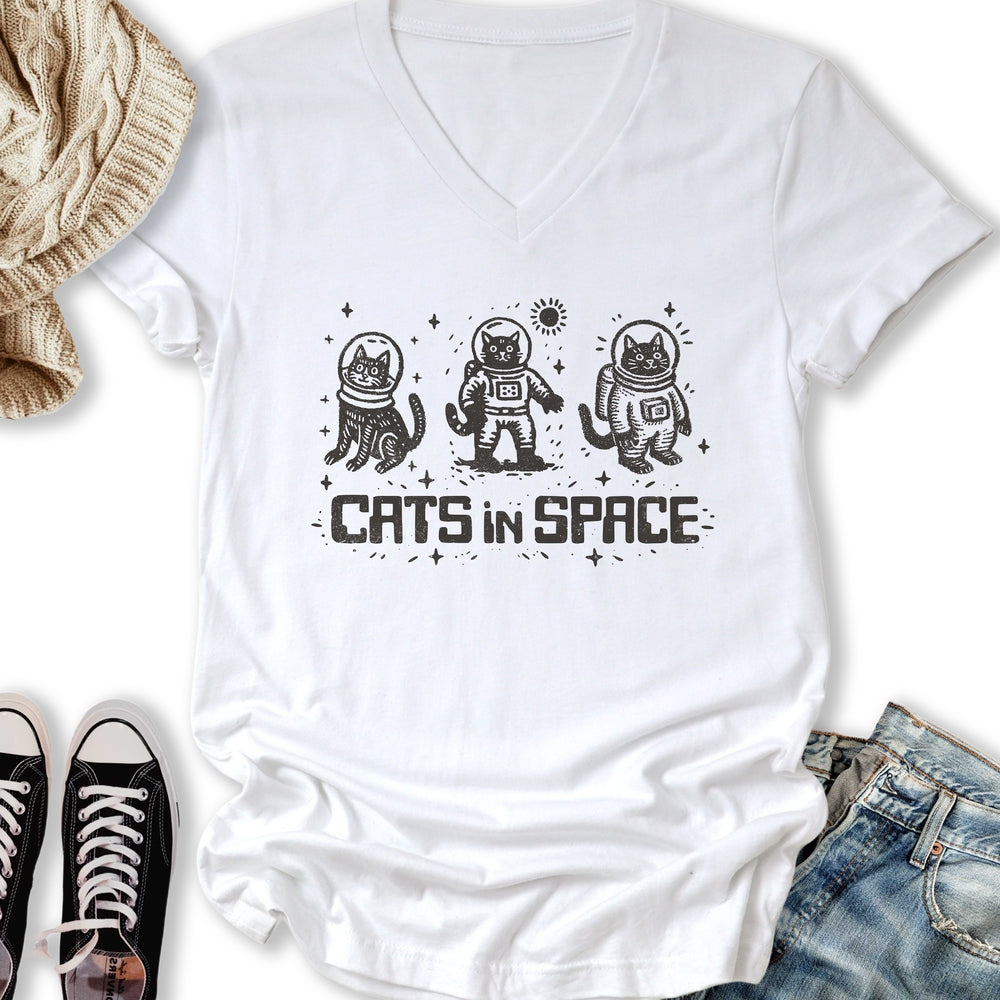Cats In Space V-Neck Tee