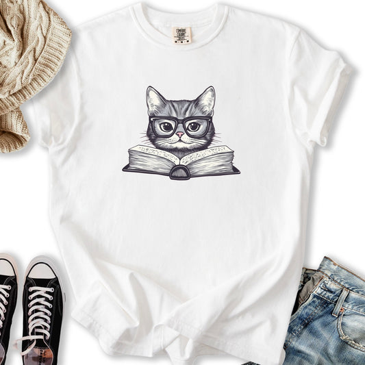 Cute Reading Cat T-Shirt