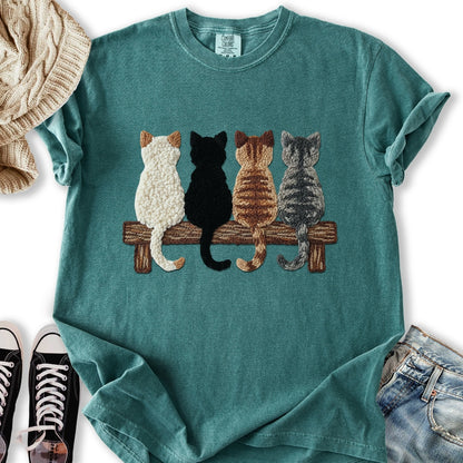 Four Cats Faux Yarn Printed T-Shirt