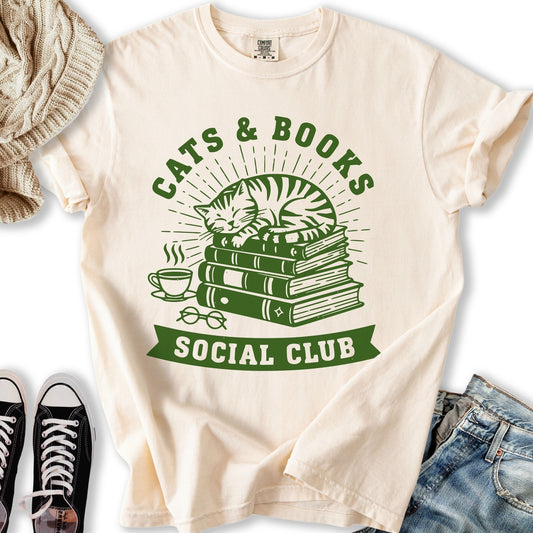 Cats and Books Social T-Shirt