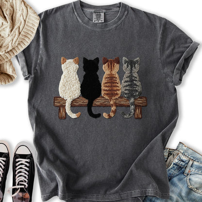 Four Cats Faux Yarn Printed T-Shirt