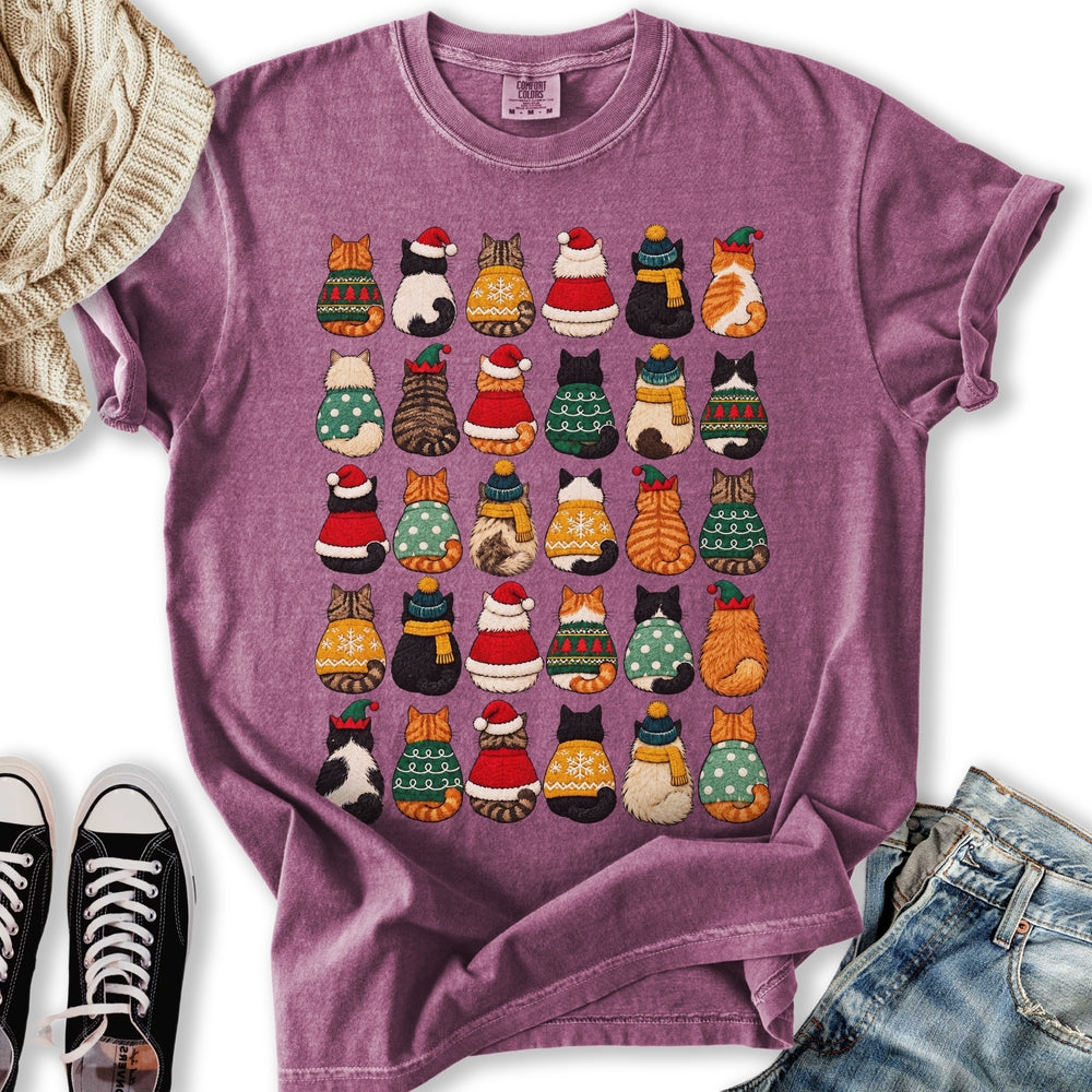 Festive Cats Pattern Relaxed Tee