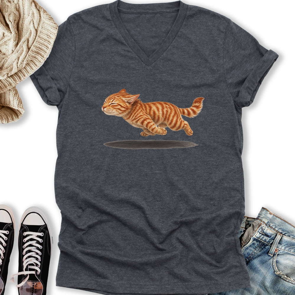 Orange Tabby Zoomies V-Neck Tee