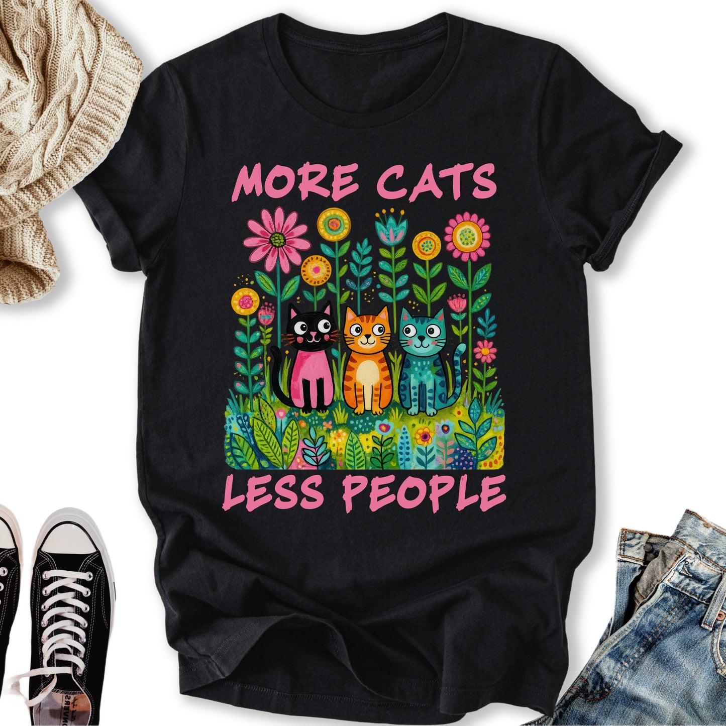 More Cats Folk Art T-Shirt