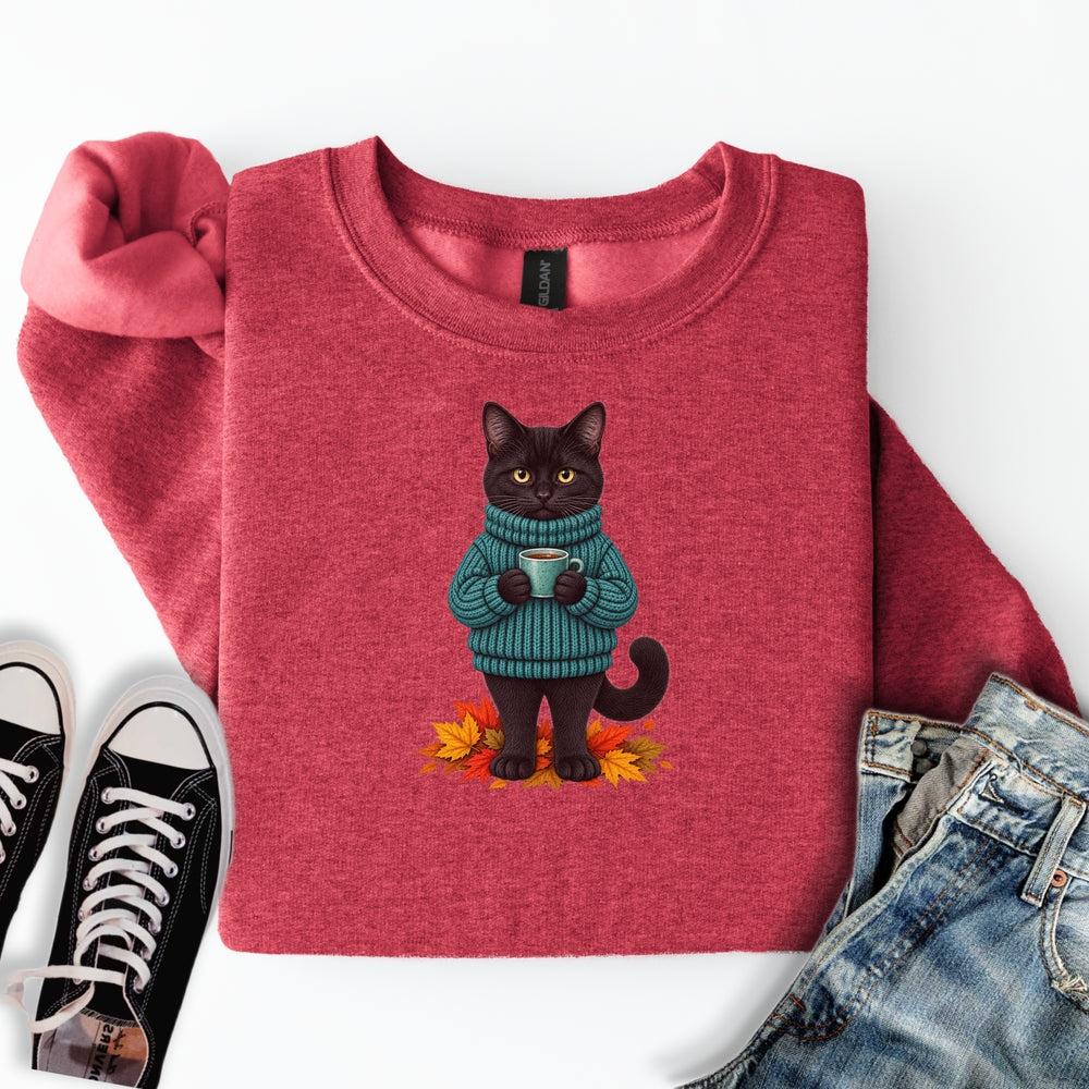Cozy Fall Black Cat Sweatshirt