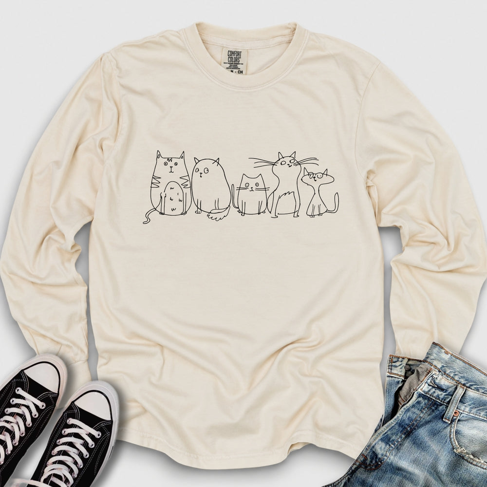 Vintage Cats Sketch Long Sleeve Tee