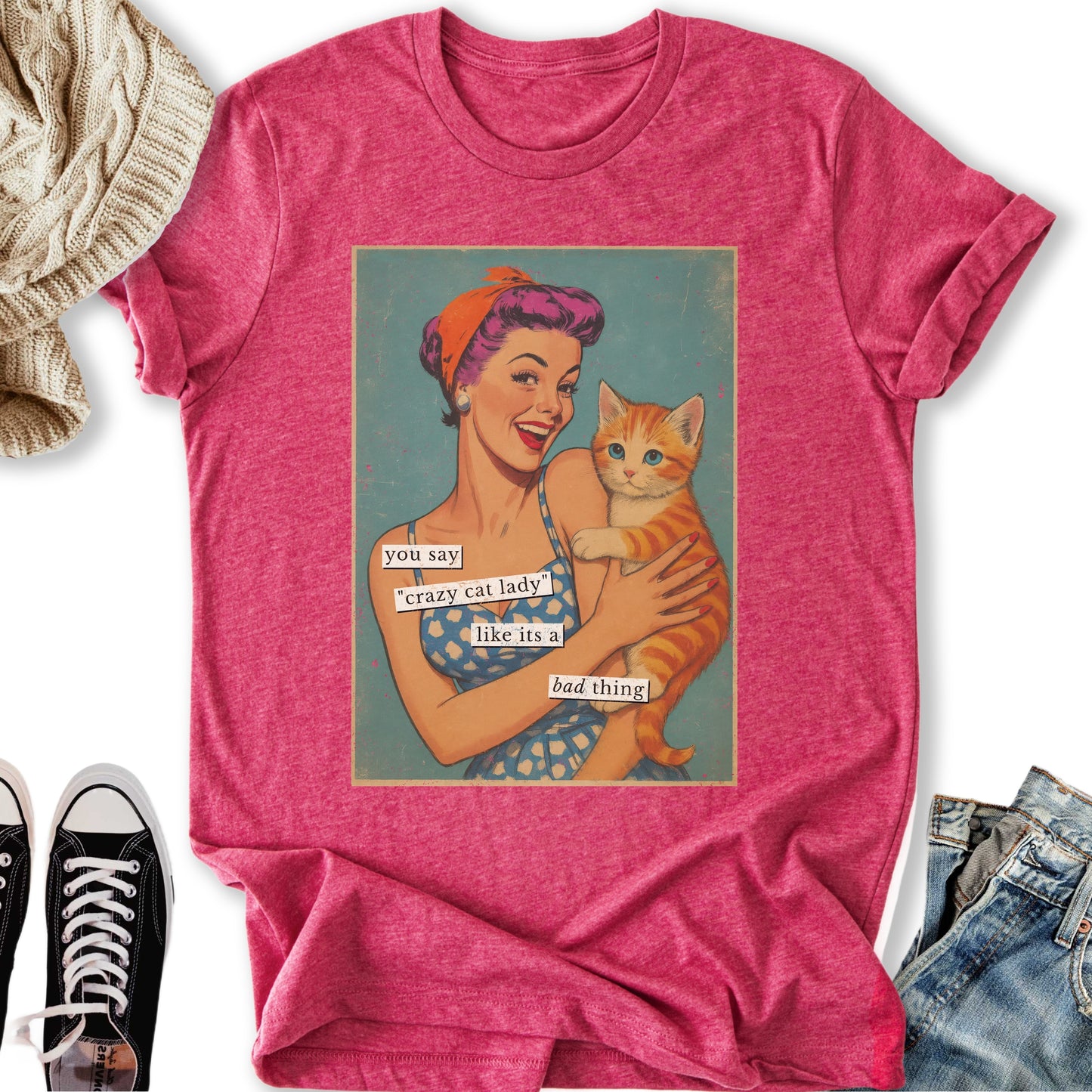 Retro Crazy Cat Lady T-Shirt