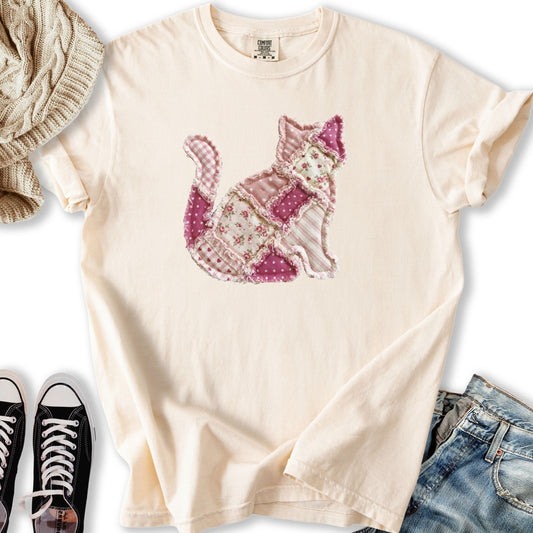 Faux Patchwork Cat T-Shirt