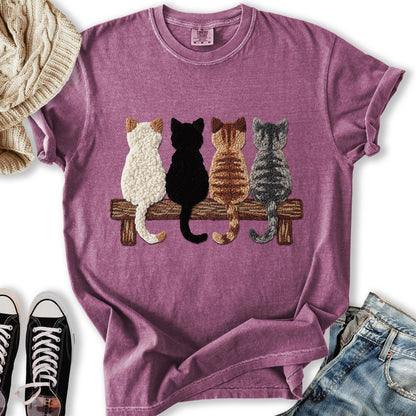 Four Cats Faux Yarn Printed T-Shirt