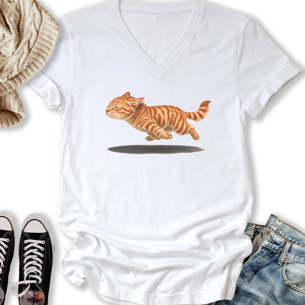 Orange Tabby Zoomies V-Neck Tee