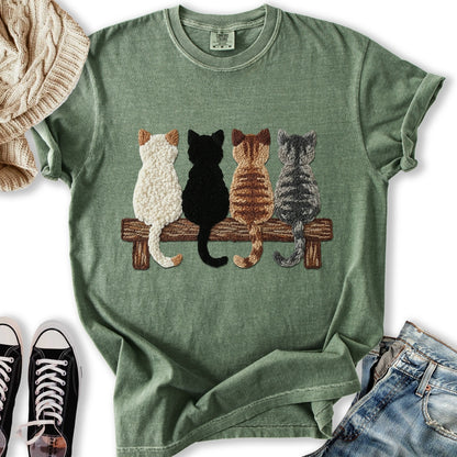 Four Cats Faux Yarn Printed T-Shirt