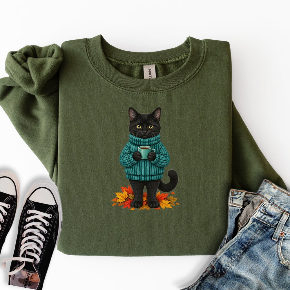 Cozy Fall Black Cat Sweatshirt