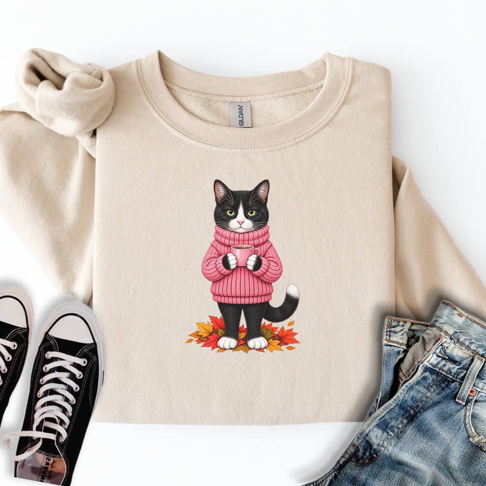 Cozy Fall Tuxedo Cat Sweatshirt