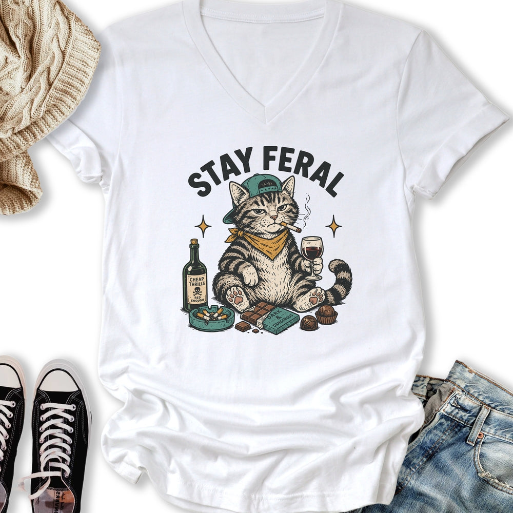 Stay Feral Cat V-Neck Tee