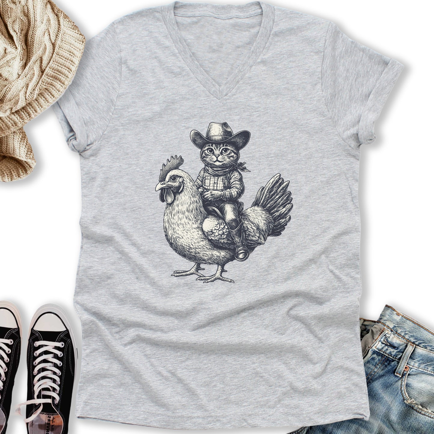 Cat Chicken V-Neck Tee