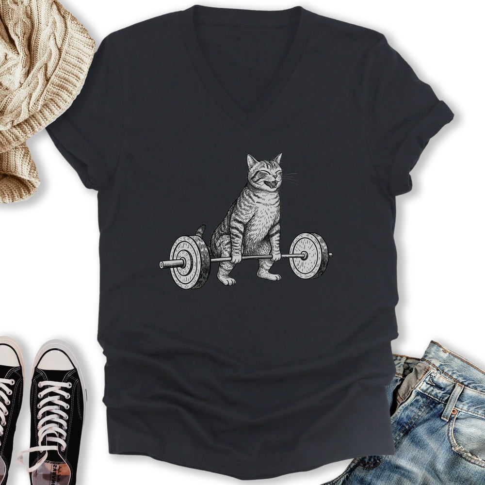 Deadlift Cat V-Neck Tee