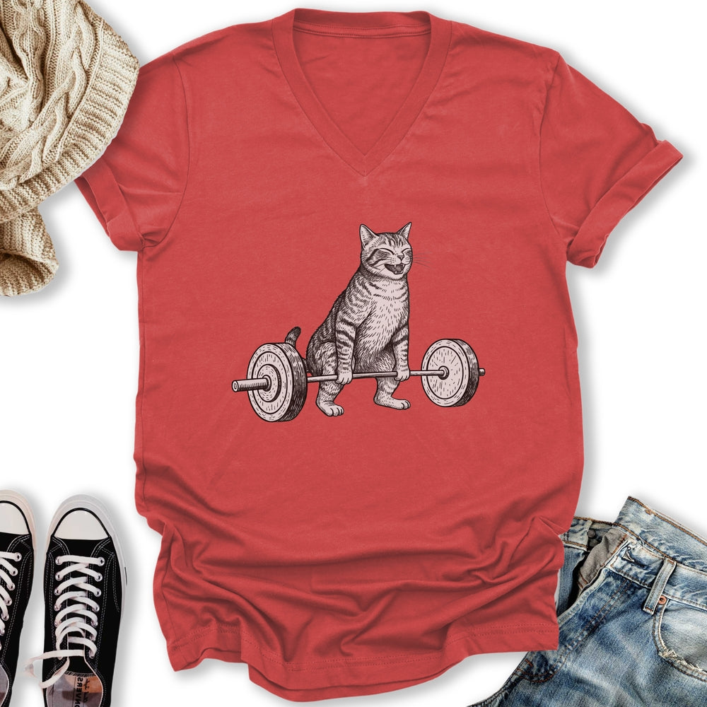 Deadlift Cat V-Neck Tee