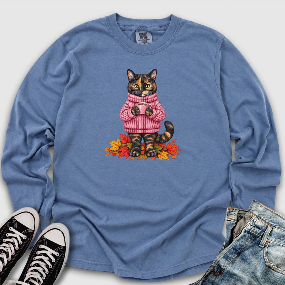 Cozy Fall Tortie Cat Long Sleeve Tee