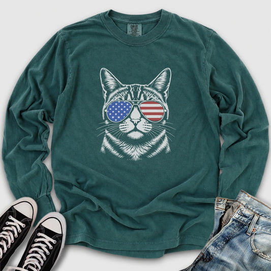 USA Aviator Cat Long Sleeve Tee