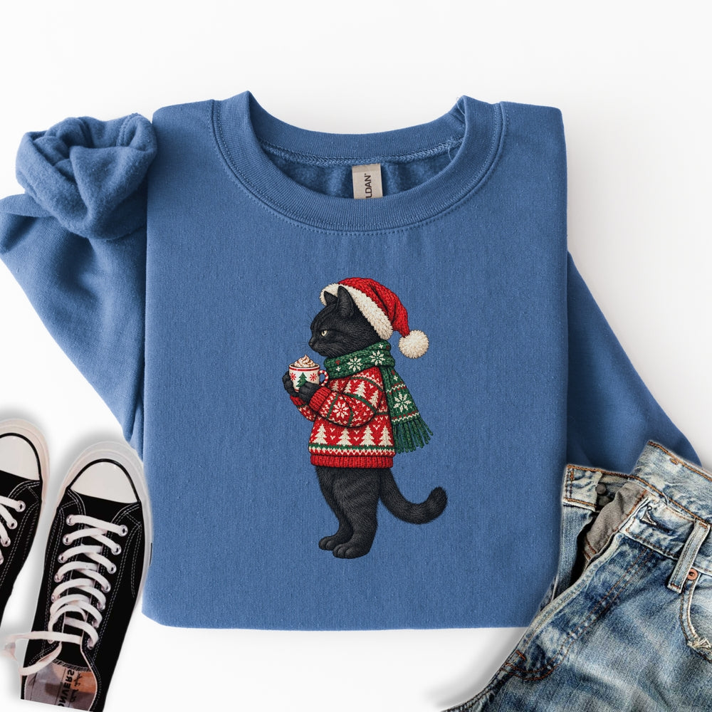 Cozy Christmas Black Cat Sweatshirt