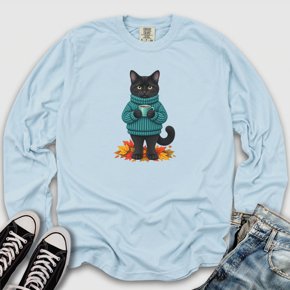 Cozy Fall Black Cat Long Sleeve Tee